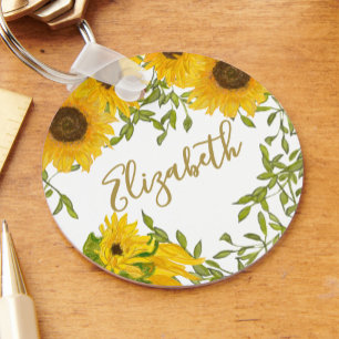 Chaveiro Girassóis Amarelos Nome personalizado floral