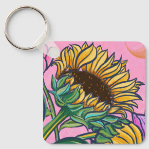 Chaveiro Girassol Artístico Rosa Vibrante Amarelo