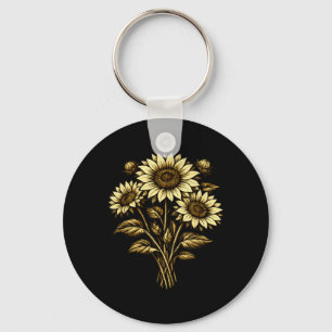 Chaveiro Girassol Botânico Floral Vintage Natureza