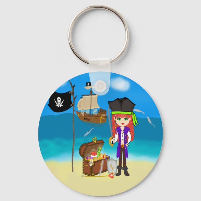 Chaveiro Girl Pirate with Treasure Chest Keychain (Frente)