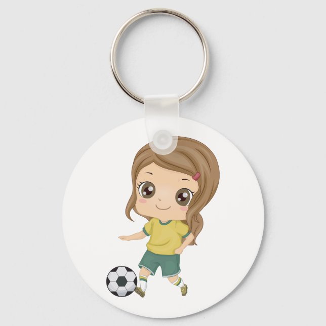 Chaveiro Girl Playing Soccer Adorable Kids Sports (Frente)