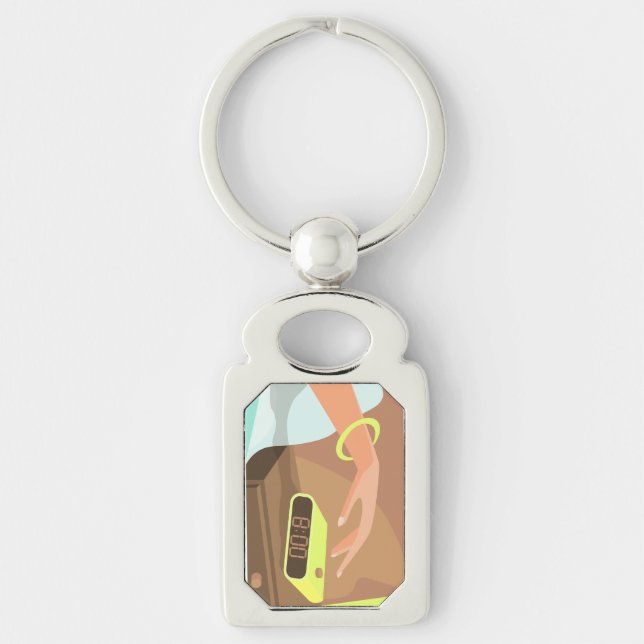 Chaveiro Girls hand pushing on alarm clock snooze button (Frente)