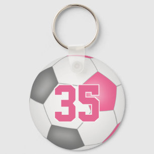 Chaveiro girls pink gray personalized soccer keychain