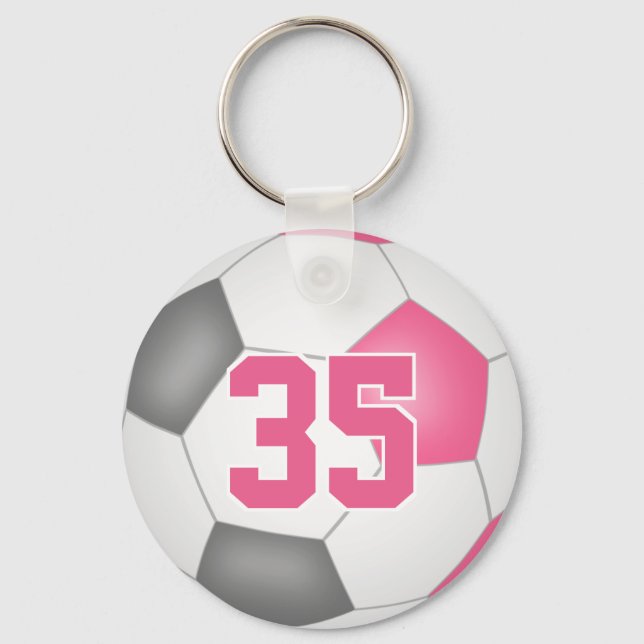 Chaveiro girls pink gray personalized soccer keychain (Frente)