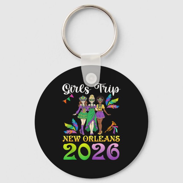 Chaveiro Girls Trip New Orleans 2026 Mardi Gras Day Squad T (Frente)