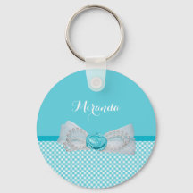 Girly Aqua Gingham Cute Pearls Rosa Arco Com Nome