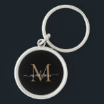 Chaveiro Girly Black Dourado Monograma Name Elegante Chic S<br><div class="desc">Simples Menino Dourado Monograma Elegante Chic Modern Nome do Script Inicial Chaveiro</div>