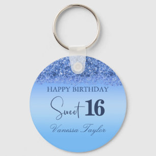 Chaveiro Girly Blue Faux Glitter Sparkly Sweet 16 Aniversá