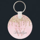 Chaveiro Girly Blush Rosa Rosa Dourada Glitter Drives Monog<br><div class="desc">Cor de rosa rosa rosa-rosa moderna e cinza pincelada dourada goteja nome personalizado chaveiro monograma. Este design apresenta cor-de-rosa pincelada clara cor-de-rosa-claro e brilho brilhante amarelo dourado pingando em fundo cor-de-água rosa com nome e modelo de texto monograma. O nome é escrito como uma fonte elegante e bonito escrita à...</div>