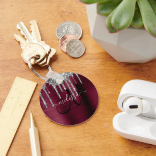Chaveiro Girly Burgundy Silver Drivers Glitter Metálico