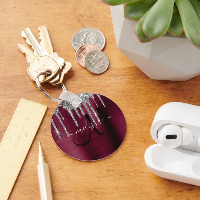 Chaveiro Girly Burgundy Silver Drivers Glitter Metálico (Mesa)
