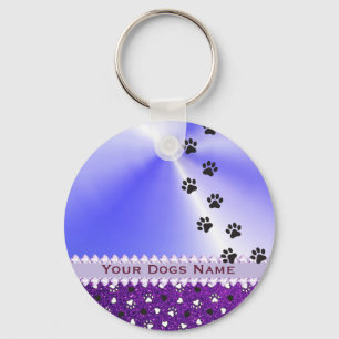 Chaveiro Girly Customized Dog Paw Print & Glitter