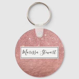 Chaveiro Girly Faux Rose Gold Glitter Crumbled Foil Ombre