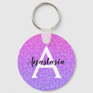 Chaveiro Girly Glam Ombre Roxo Brilho Faíscas Monograma
