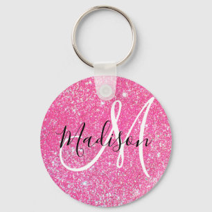Chaveiro Girly Glam Rosa Quente Brilho Monograma Nome