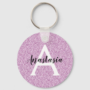 Chaveiro Girly Glam Roxo Brilho Faíscas Monograma Nome