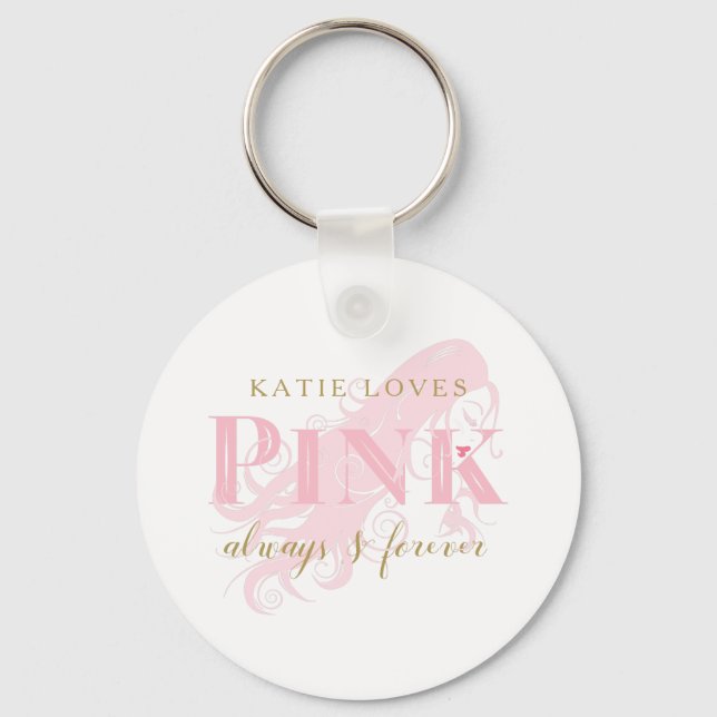 Chaveiro Girly Love Pink Forever Woman Silhouette and Name (Frente)