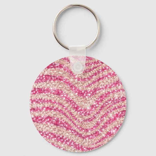 Chaveiro Girly Pink Blush Glitter Zebra Pattern             (Frente)