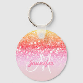 Chaveiro Girly Pink Rainbow Glitter Sparkles Monogram Name