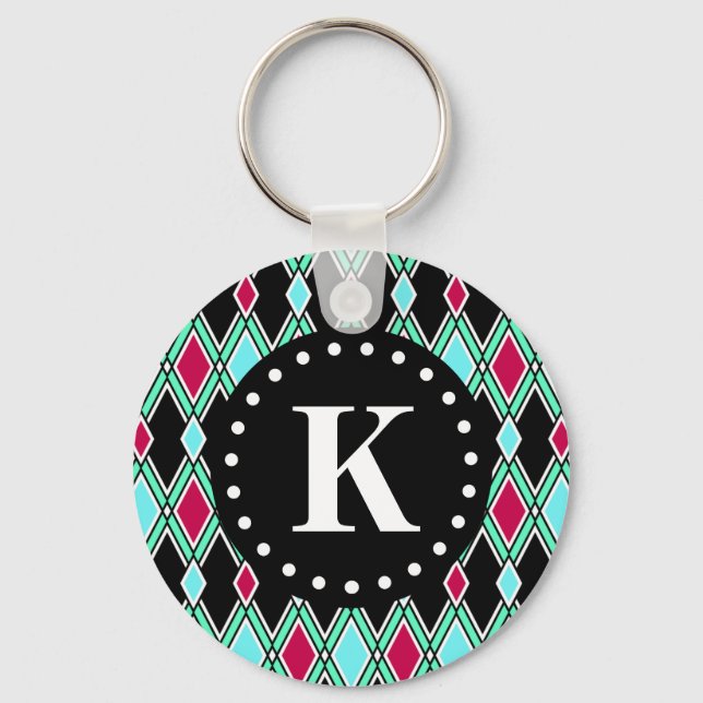 Chaveiro Girly Tribal Diamond Pattern Monograma (Frente)