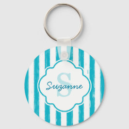 Chaveiro Girly Turquoise Pains Stripes Monograma e Nome
