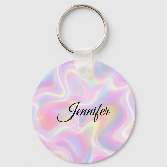 Chaveiro Girly Vibrant Pastel Holographic Swirl Design      (Frente)