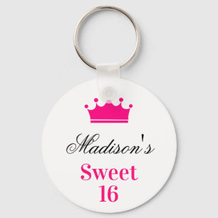 Chaveiro Girly White Hot Pink Sweet 16 Princesa Crown Name