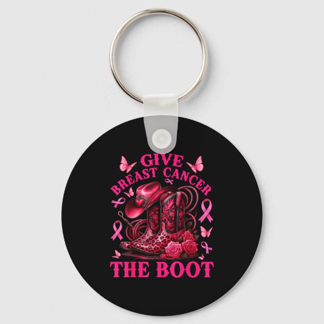Chaveiro Give Breast Cancer The Boot Cowgirl Cancer Awarene (Frente)