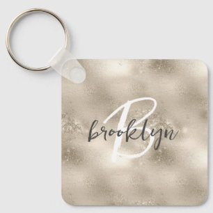 Chaveiro Glam Champagne Dourado Brilho Monograma