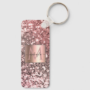 Chaveiro Glam Girly Blush Pink Gitter Design Name Monograma