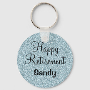 Chaveiro Glam Happy Retirement Blue Silver Glitter Sparkles