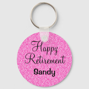 Chaveiro Glam Happy Retirement Hot Pink Glitter Sparkle