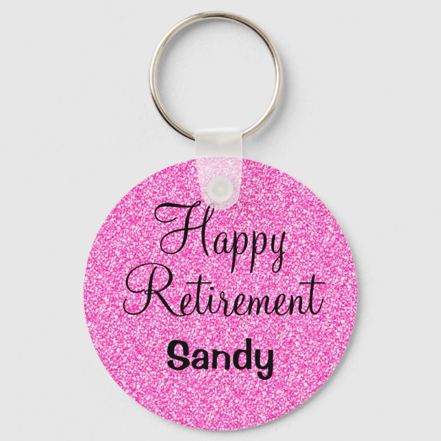 Chaveiro Glam Happy Retirement Hot Pink Glitter Sparkle (Frente)