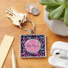 Chaveiro Glam Leopard Pink e Monograma Roxo
