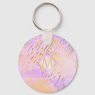 Chaveiro Glama de Impressão Dourada Rosa Brilhante bonito