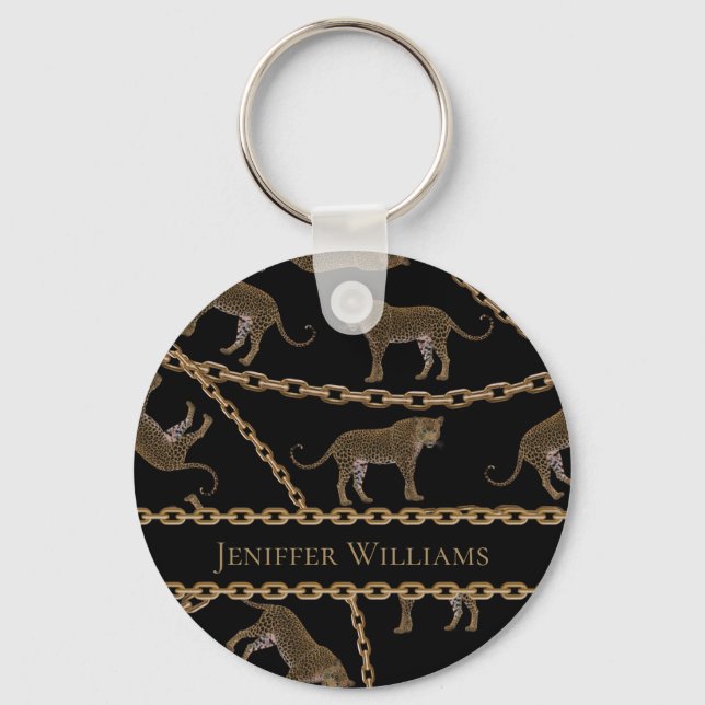 Chaveiro glamour do ouro lepard cheetah (Frente)