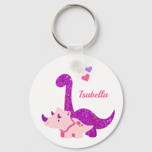 Chaveiro Glitérica Bela Dinossauro Roxo Personalizado