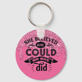 Chaveiro Glitter de Coleta Rosa Inspiracional