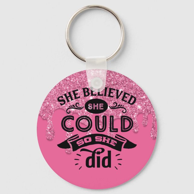 Chaveiro Glitter de Coleta Rosa Inspiracional (Frente)