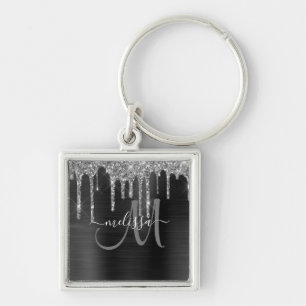 Chaveiro Glitter de Prata Chic Drives com Nome Metálico Br