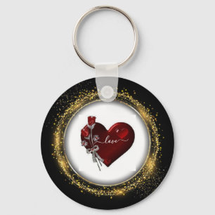 Chaveiro Glitter Diamond e Dourado Namorados Heart Key