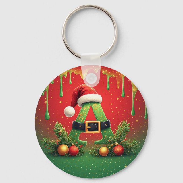 Chaveiro Glitter Dourado A Para Natal Familiar (Frente)