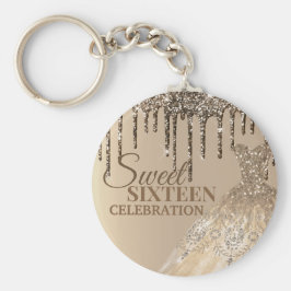 Chaveiro Glitter Dourado Castanho Glitter Girly Spark Drips