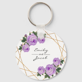 Chaveiro Glitter Dourado Elegante De Wed Floral Roxo