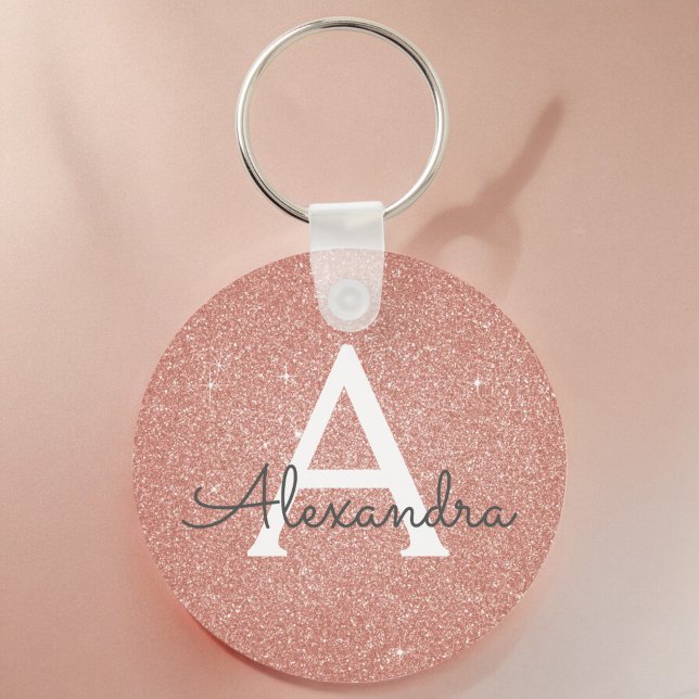Chaveiro Glitter e Brilho Monograma Dourado Rosa (Criador carregado)