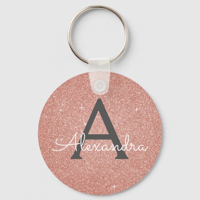 Chaveiro Glitter e Brilho Monograma Dourado Rosa (Frente)