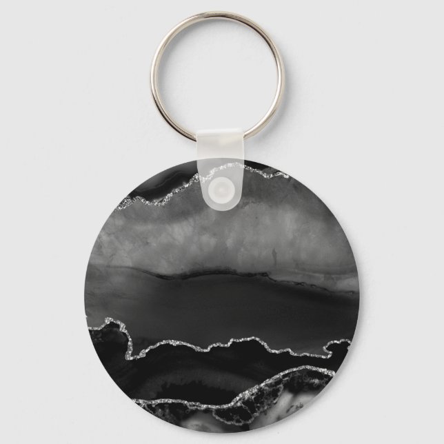 Chaveiro Glitter Elegante De Prata Elegante Preto (Frente)