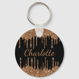 Chaveiro Glitter preto dourado goteja nome sparkle