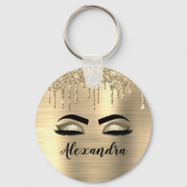Chaveiro Glitter Sparkle Eyelashes Dourado Nome do Monogram