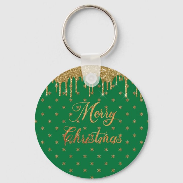 Chaveiro Glitter verde e dourado - natal alegre (Frente)